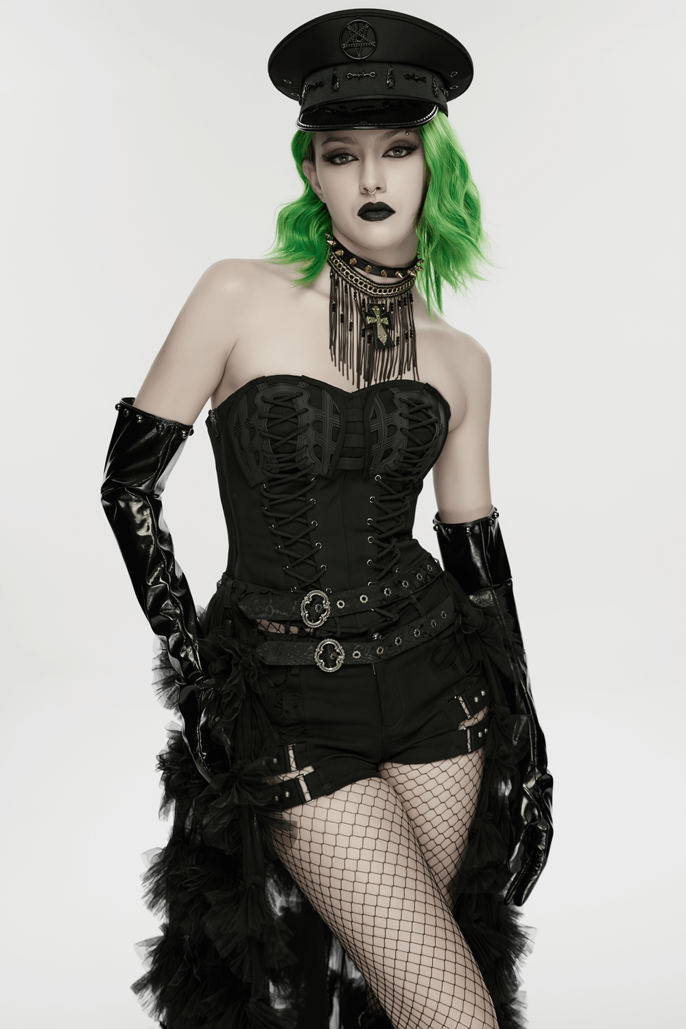 Punk Gothic Military Hat with Pentagram Emblem