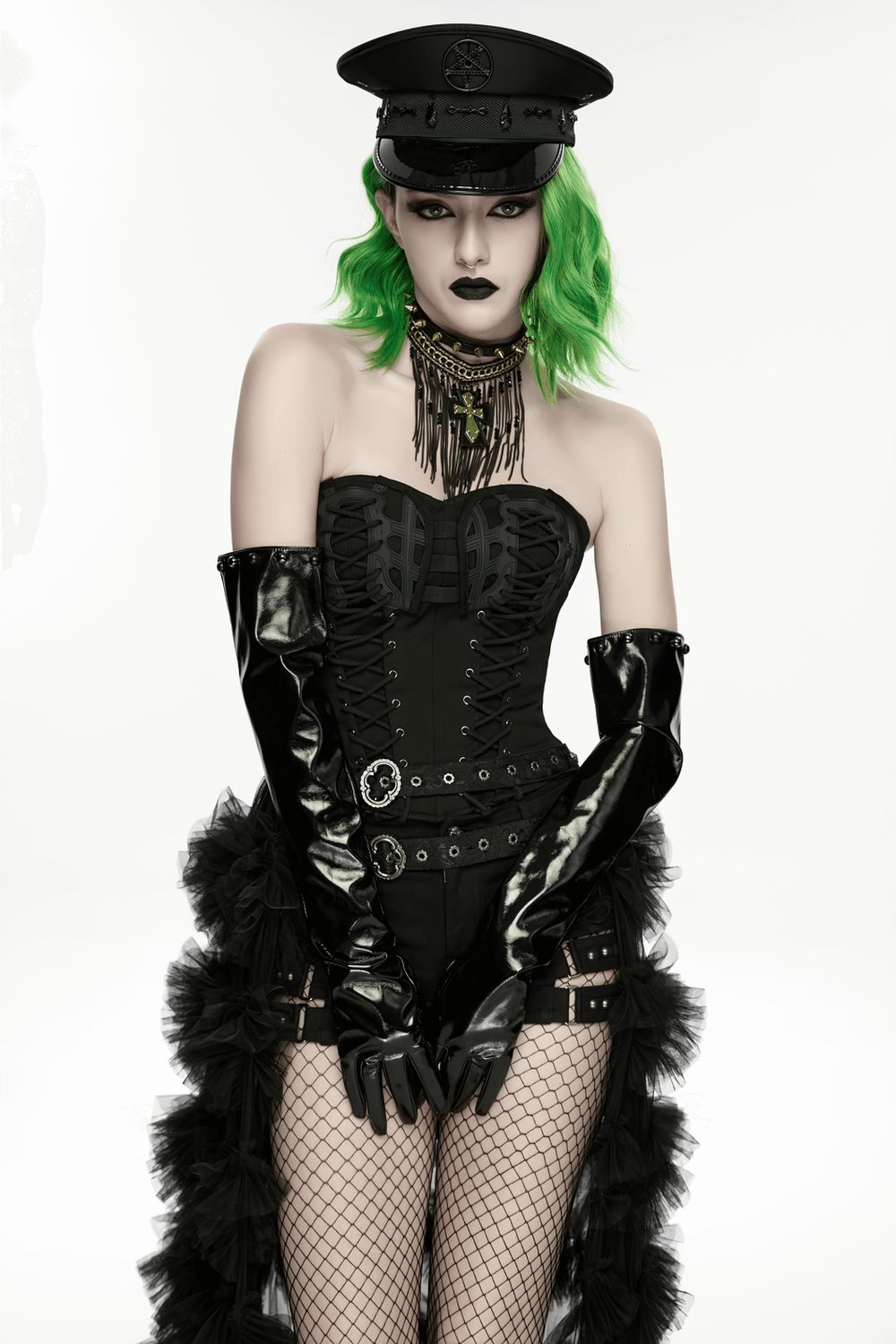 Punk Gothic Military Hat with Pentagram Emblem