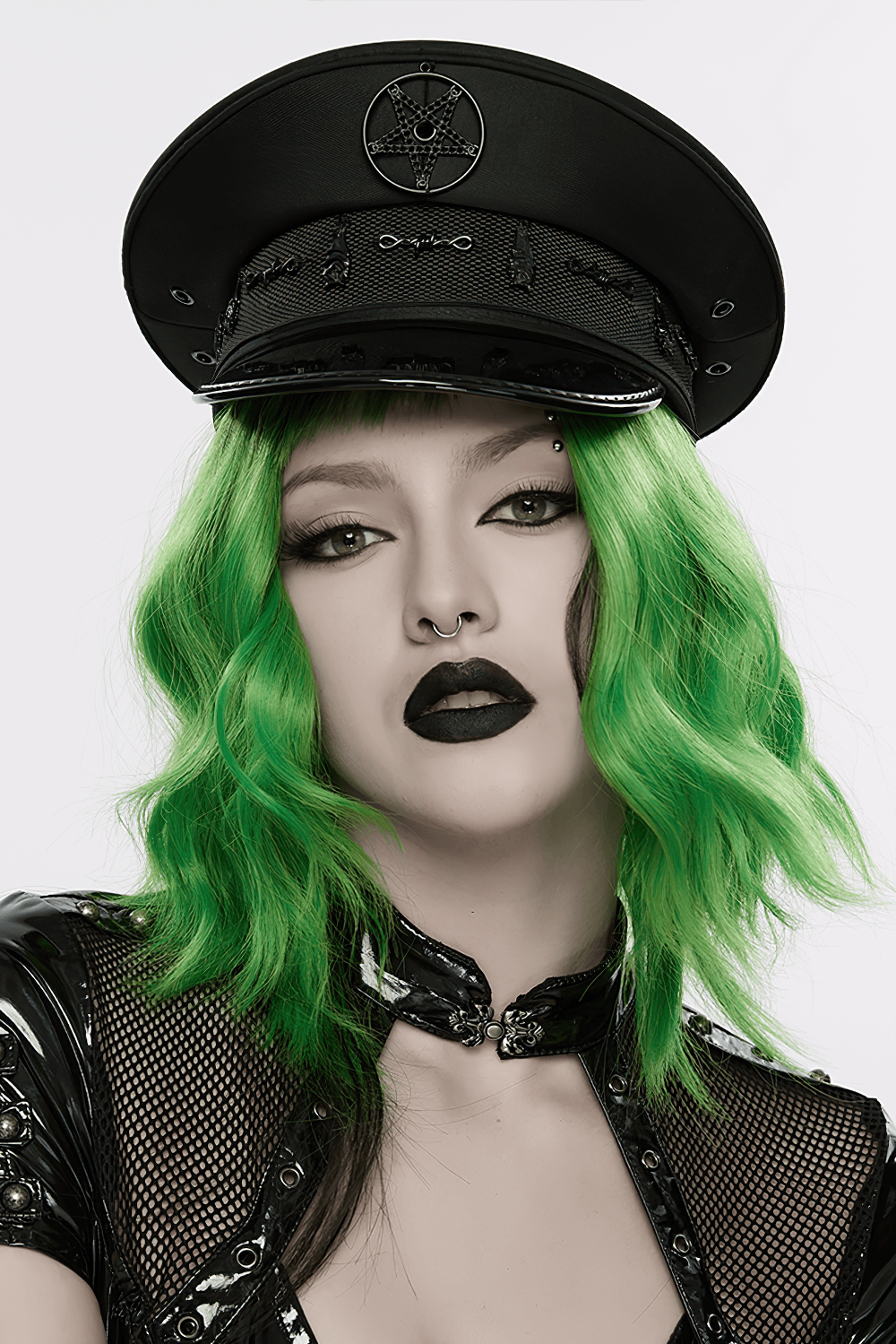Punk Gothic Military Hat with Pentagram Emblem