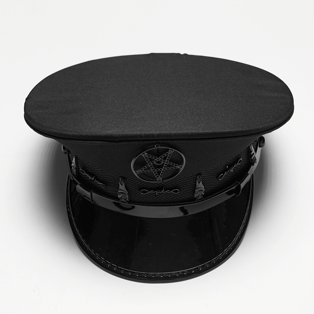 Punk Gothic Military Hat with Pentagram Emblem