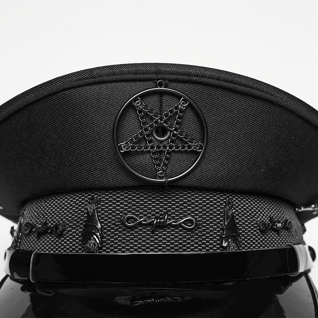 Punk Gothic Military Hat with Pentagram Emblem