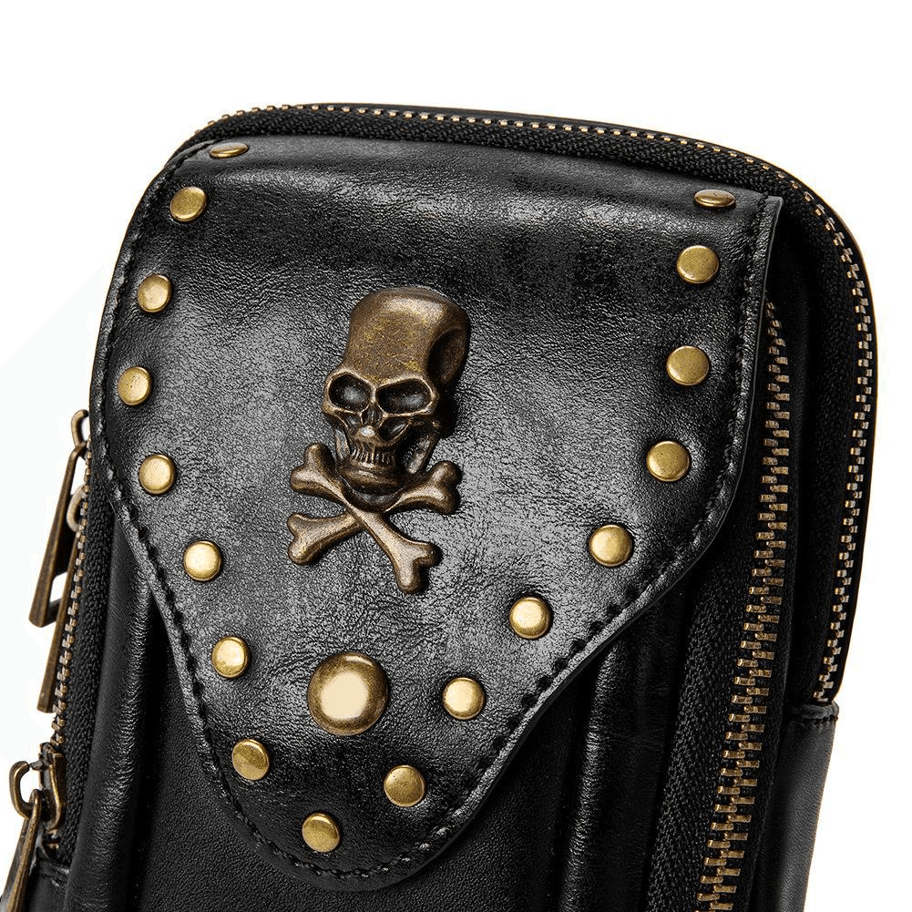 Punk Gothic Small Bag With Shoulder Strap / Fashion Motorcycle Bag With Skull and Rivets - HARD'N'HEAVY