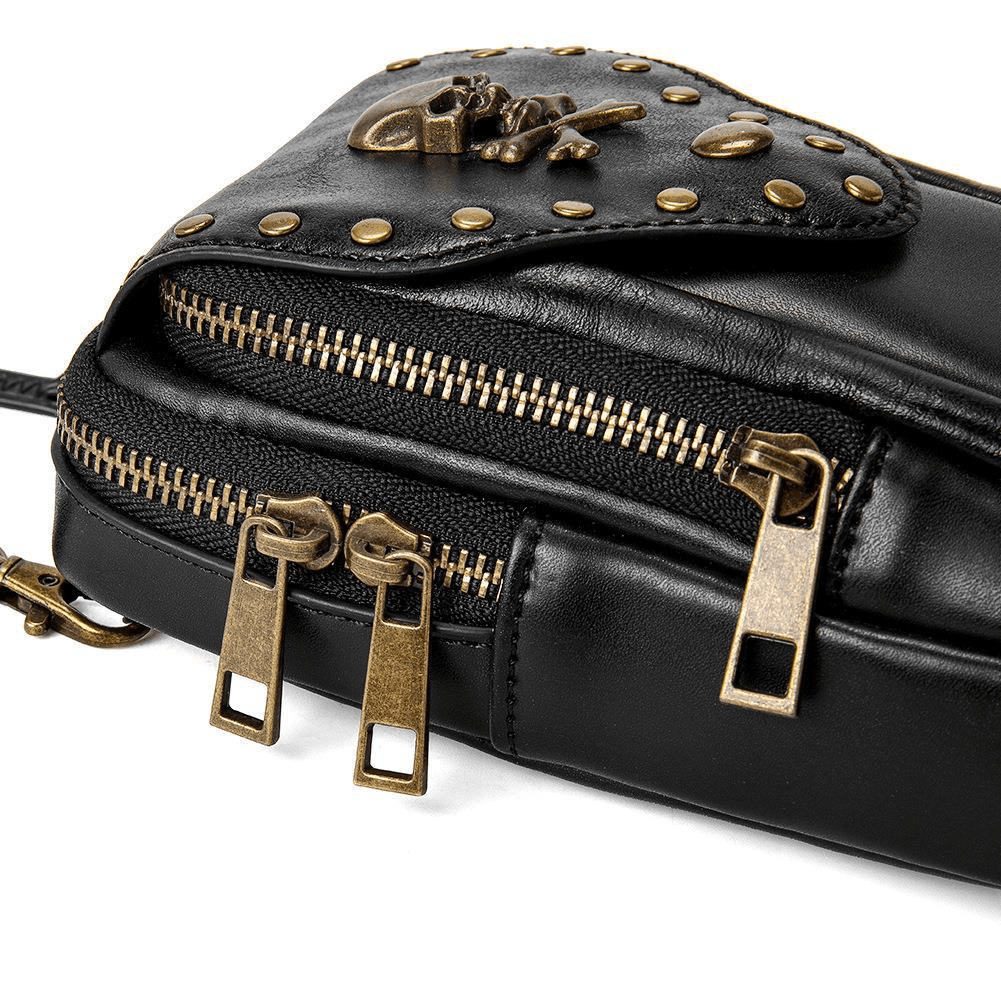 Punk Gothic Small Bag With Shoulder Strap / Fashion Motorcycle Bag With Skull and Rivets - HARD'N'HEAVY