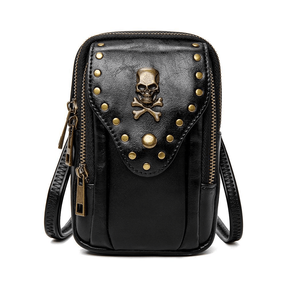 Punk Gothic Small Bag With Shoulder Strap / Fashion Motorcycle Bag With Skull and Rivets - HARD'N'HEAVY