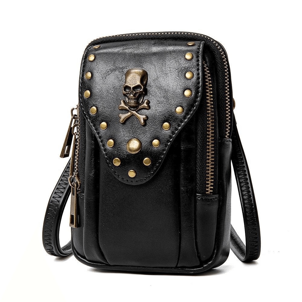 Punk Gothic Small Bag With Shoulder Strap / Fashion Motorcycle Bag With Skull and Rivets - HARD'N'HEAVY