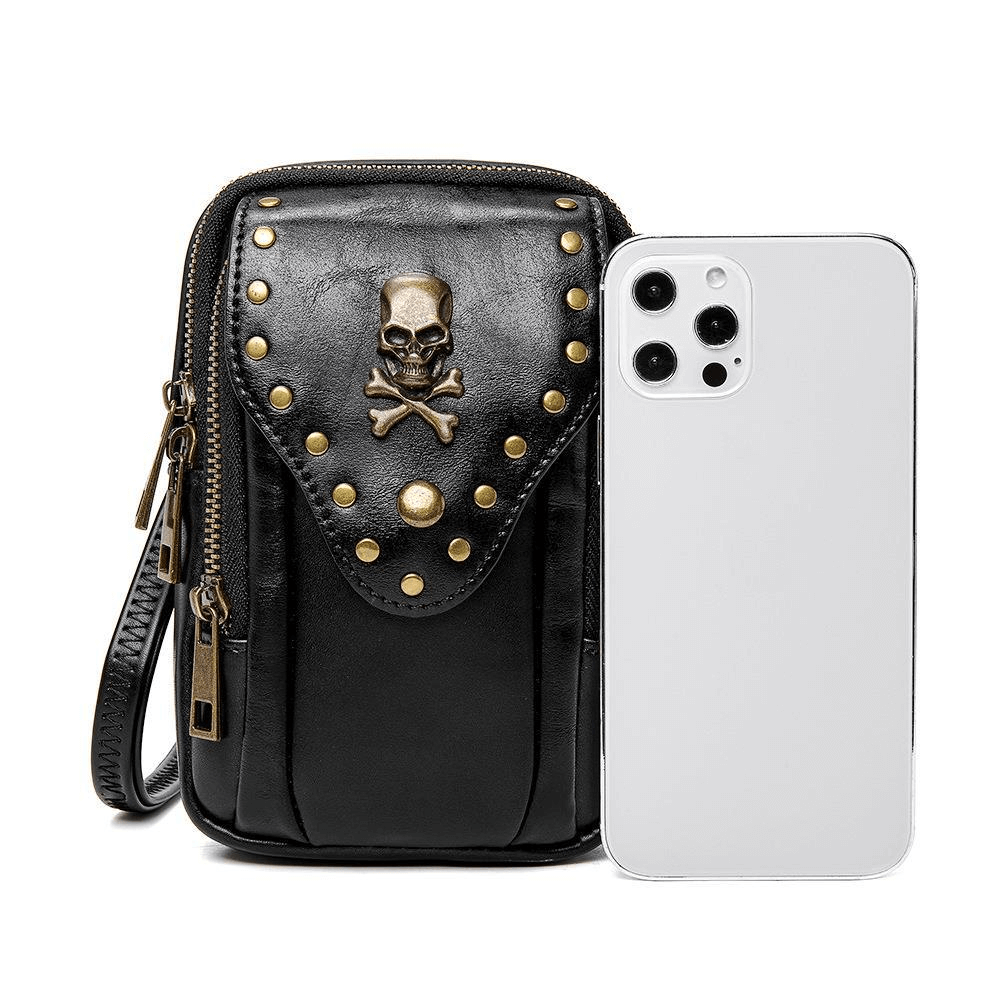Punk Gothic Small Bag With Shoulder Strap / Fashion Motorcycle Bag With Skull and Rivets - HARD'N'HEAVY