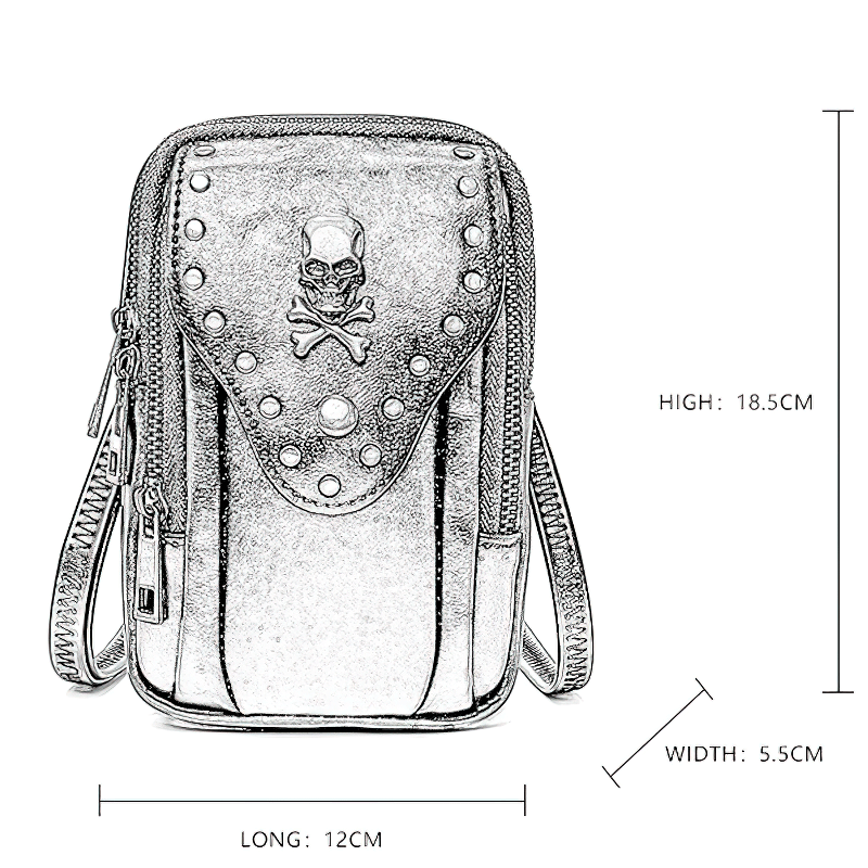 Punk Gothic Small Bag With Shoulder Strap / Fashion Motorcycle Bag With Skull and Rivets - HARD'N'HEAVY