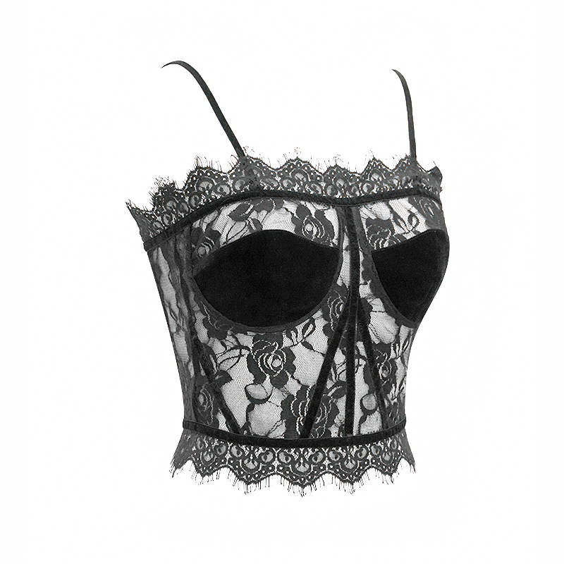 Punk-gothic black lace crop top corset for women, perfect for creating sexy gothic outfits.