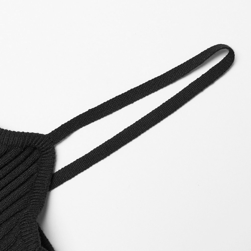 Close-up of adjustable strap on a Punk Harness Ribbed Dress Set highlighting ribbed details.
