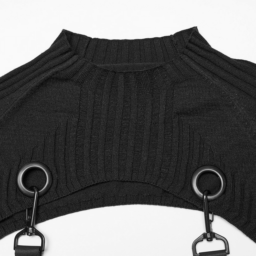 Close-up of the adjustable ribbed neckline and harness details of the Punk Harness Ribbed Dress Set.