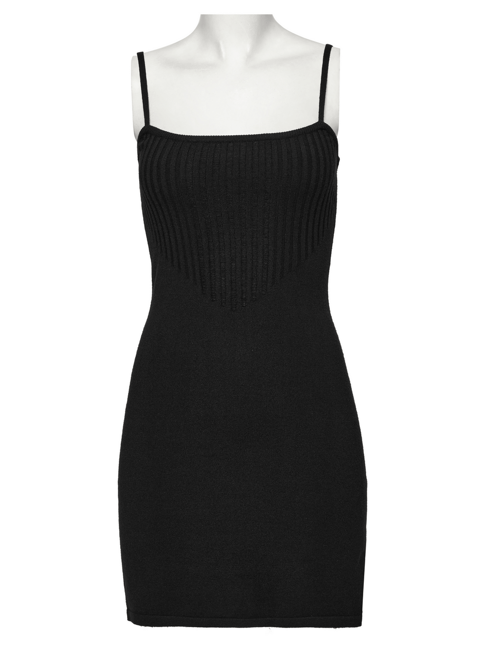 Punk women's ribbed dress set in black with adjustable straps and intricate ribbed textures for a stylish look.