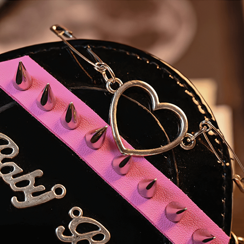 Punk Heart Shape Bag With Crosses Decor / Women's Rivets Shoulder Bag - HARD'N'HEAVY