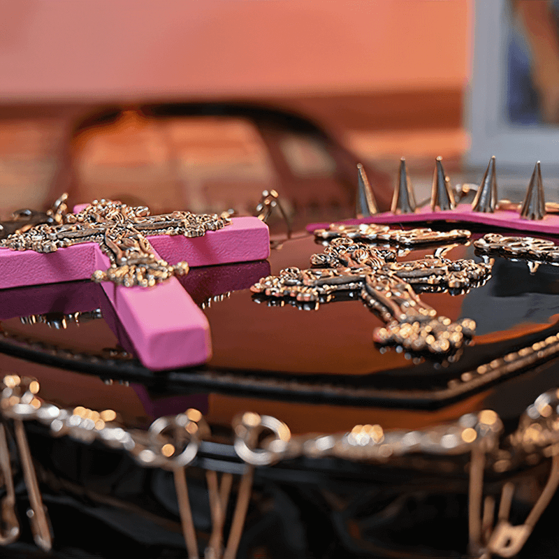 Punk Heart Shape Bag With Crosses Decor / Women's Rivets Shoulder Bag - HARD'N'HEAVY