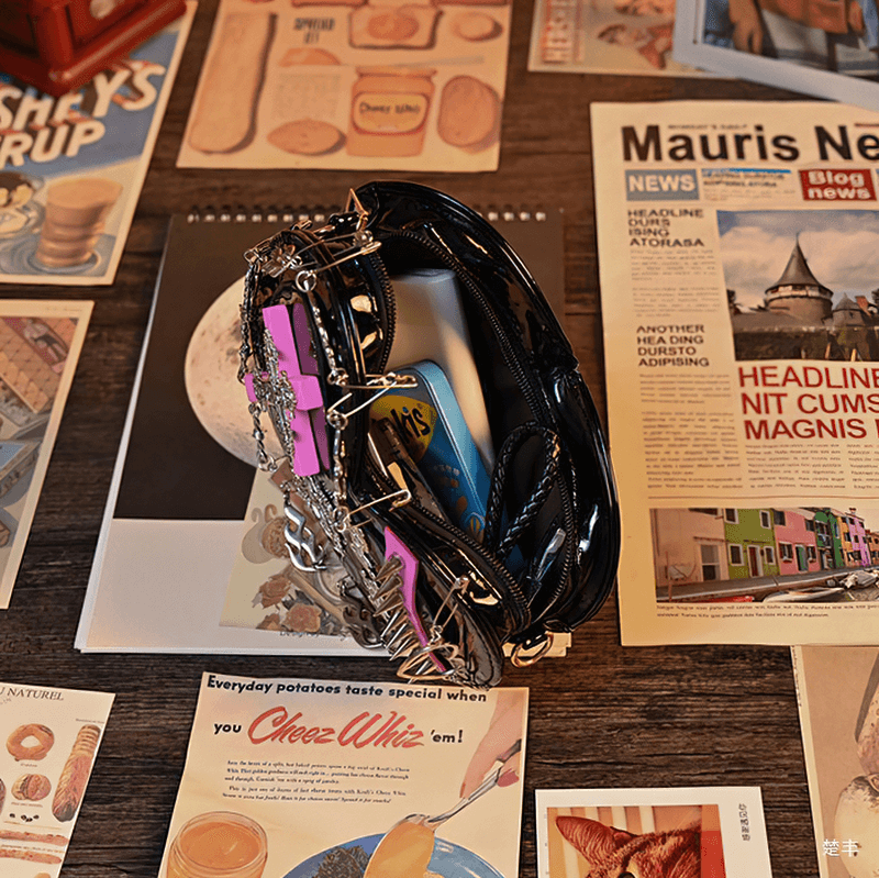 Punk Heart Shape Bag With Crosses Decor / Women's Rivets Shoulder Bag - HARD'N'HEAVY