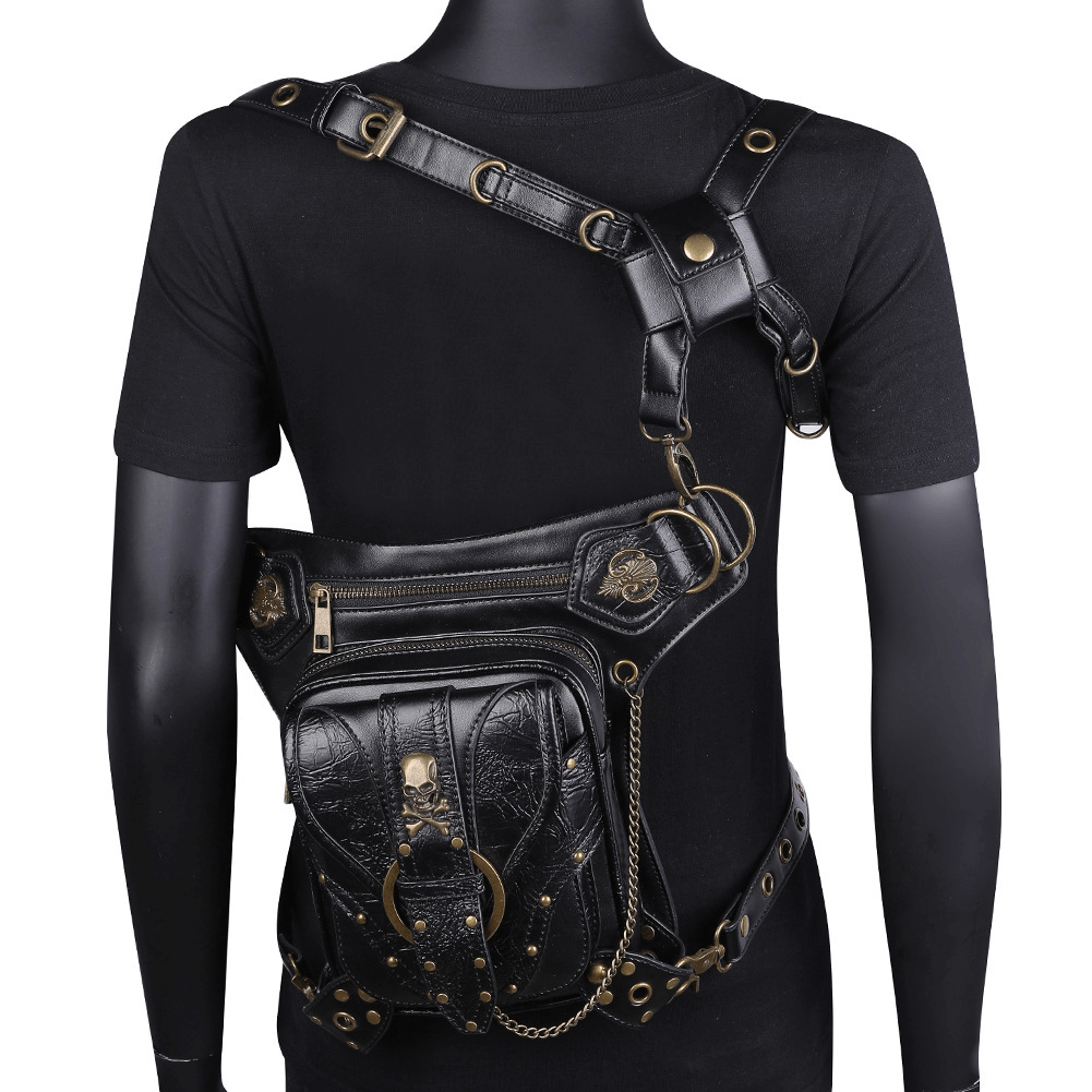 Punk Heavy Metal Biker Waist Bag / Gothic Retro Motorcycle Shoulder Bag - HARD'N'HEAVY
