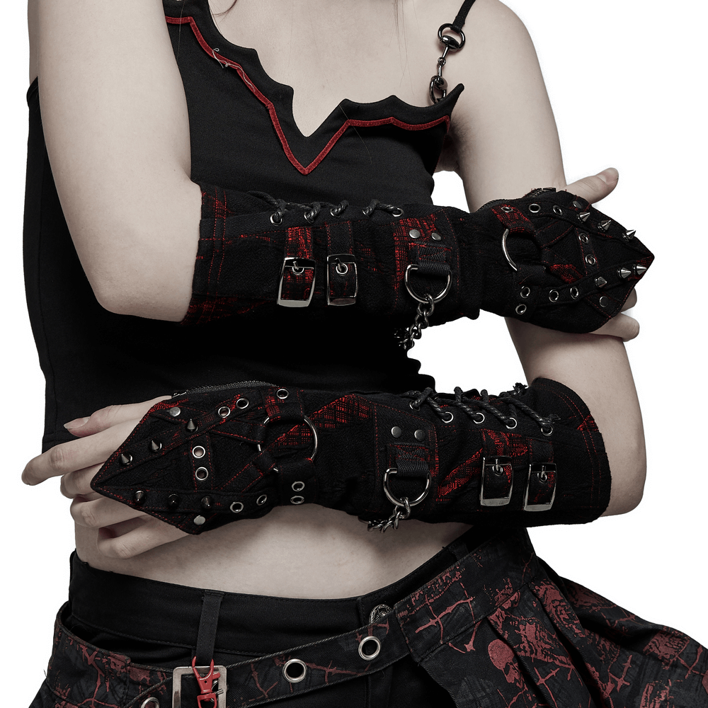Punk Heavy Metal Gloves with Metal And Chain Detail
