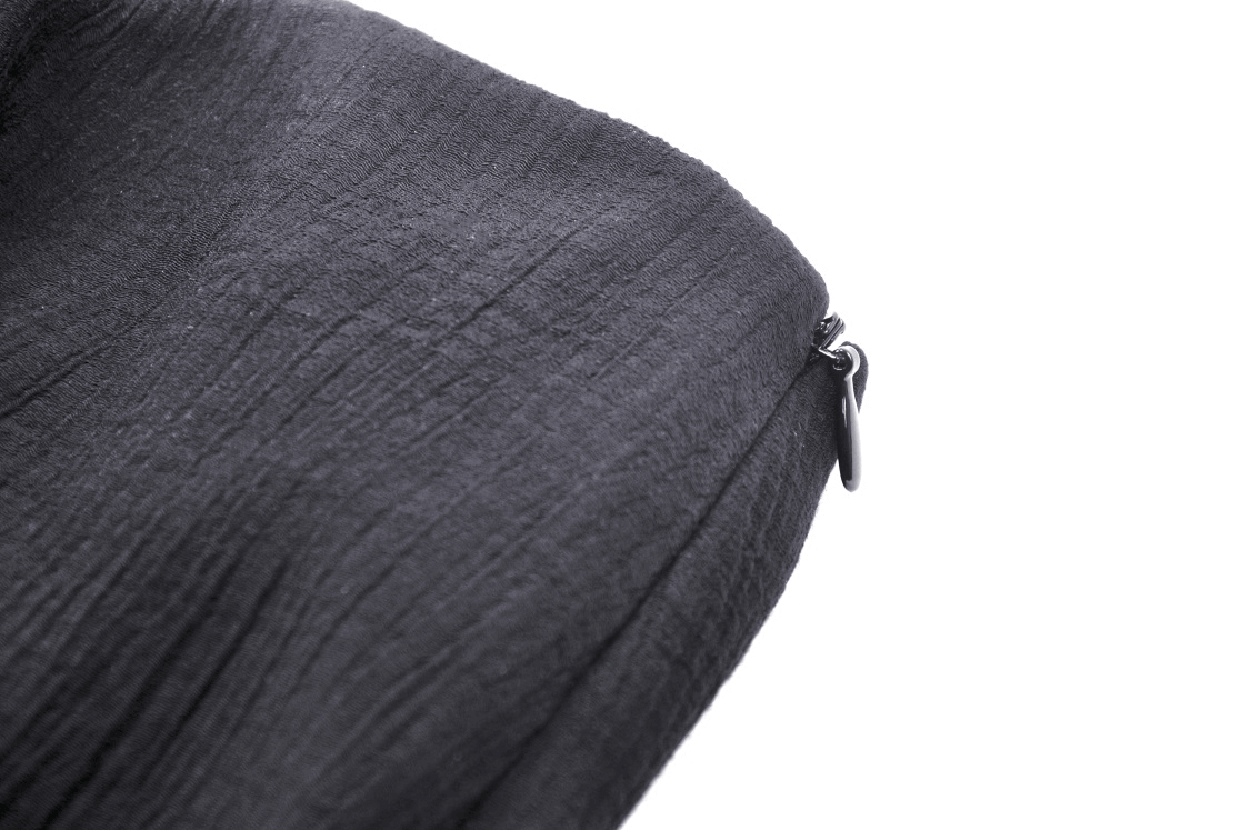 Close-up of black fabric with zipper detail, showcasing texture for the punk high-low skirt.