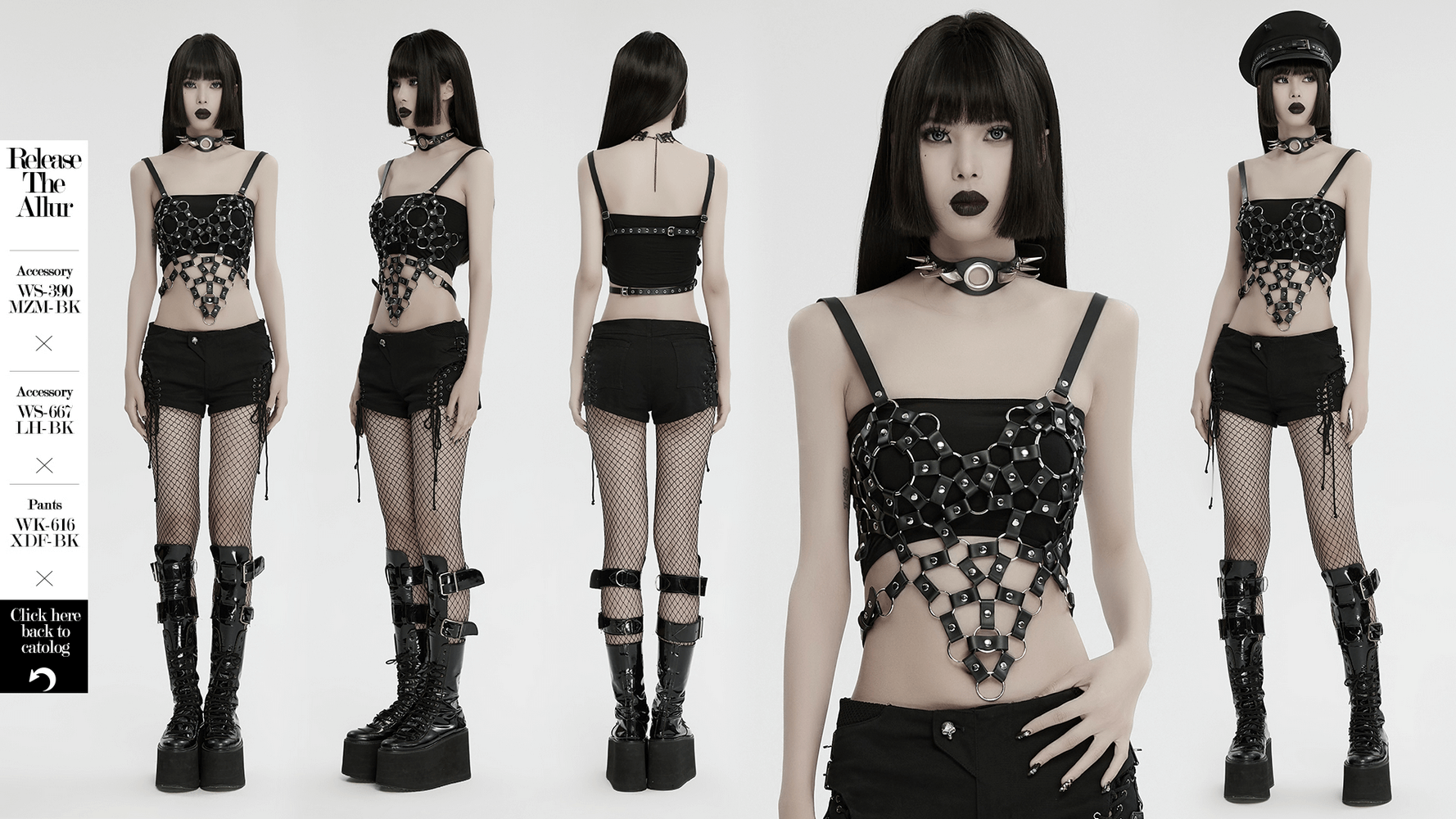 Punk Hollow Out Leather Harness Crop Top with Straps