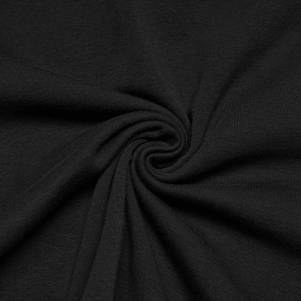 Alt Tag: Punk Hollow Studded Top with Snake Texture Panel black elastic icy knit fabric close-up, soft stretch texture detail