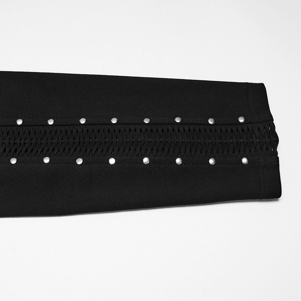 Punk Hooded Coat with Studded Sleeves and Cross Pendant close-up of studded sleeve detail