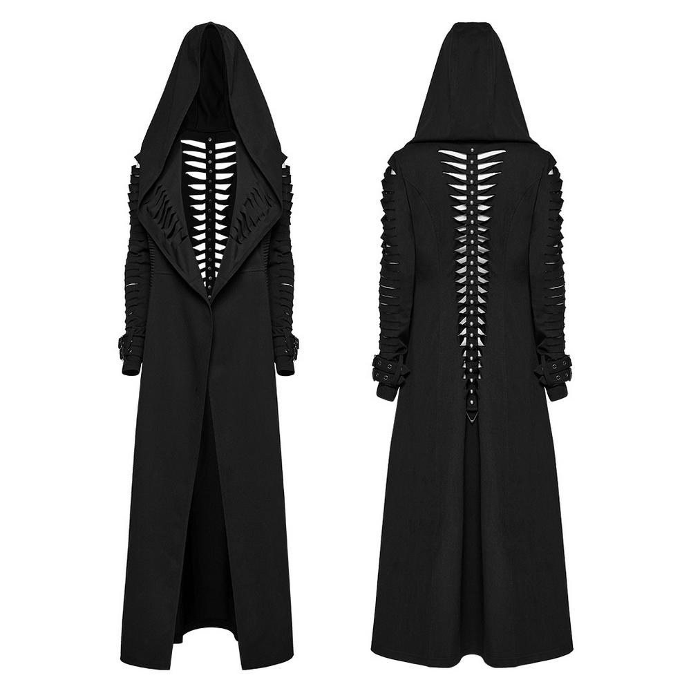 Punk hooded cut washed cape with side pockets and unique back design, perfect for edgy fashion lovers.