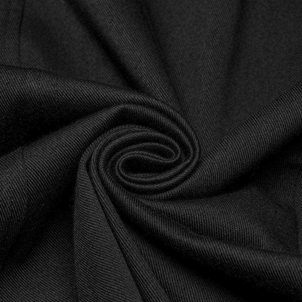 Close-up of black fabric showing a smooth, twisted texture, perfect for stylish punk hooded capes.