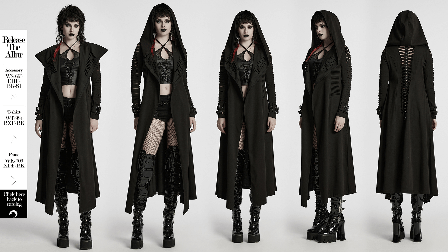 Punk hooded cape featuring side pockets and loops, perfect for edgy street style and goth fashion.
