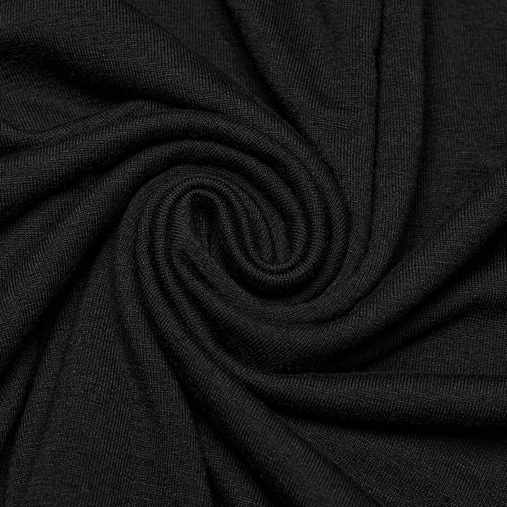 Close-up of soft black textured fabric, perfect for edgy styles like punk dresses.