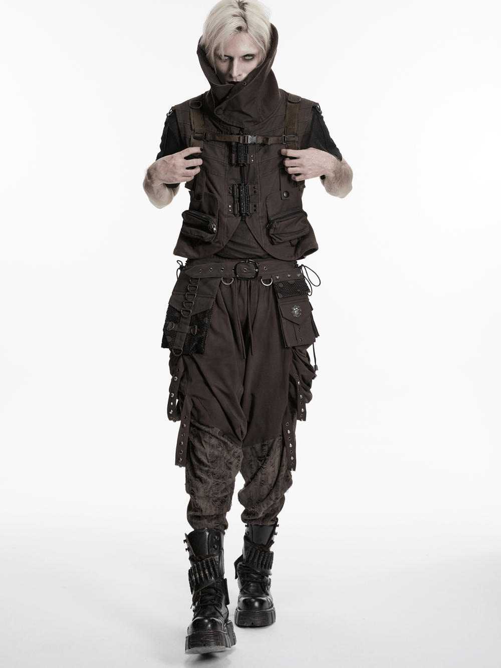 Punk Hydration Backpack with Chains and Studs worn by model showcasing edgy street style.