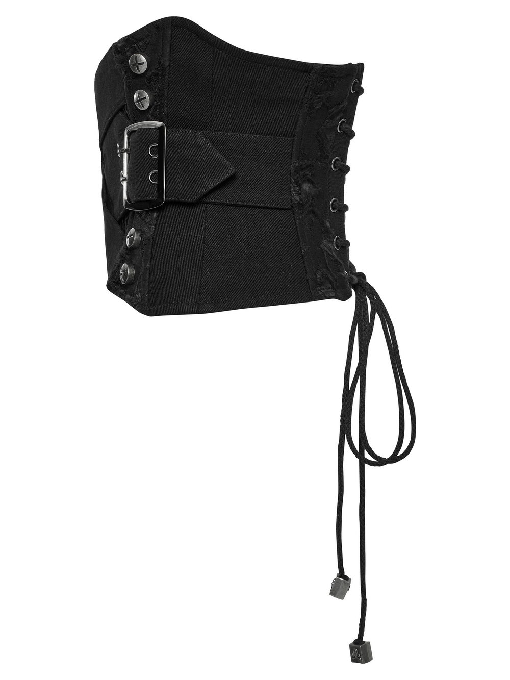 Punk interlaced corset belt featuring metal studs, zip closure, and lace-up back for a gothic-inspired look.