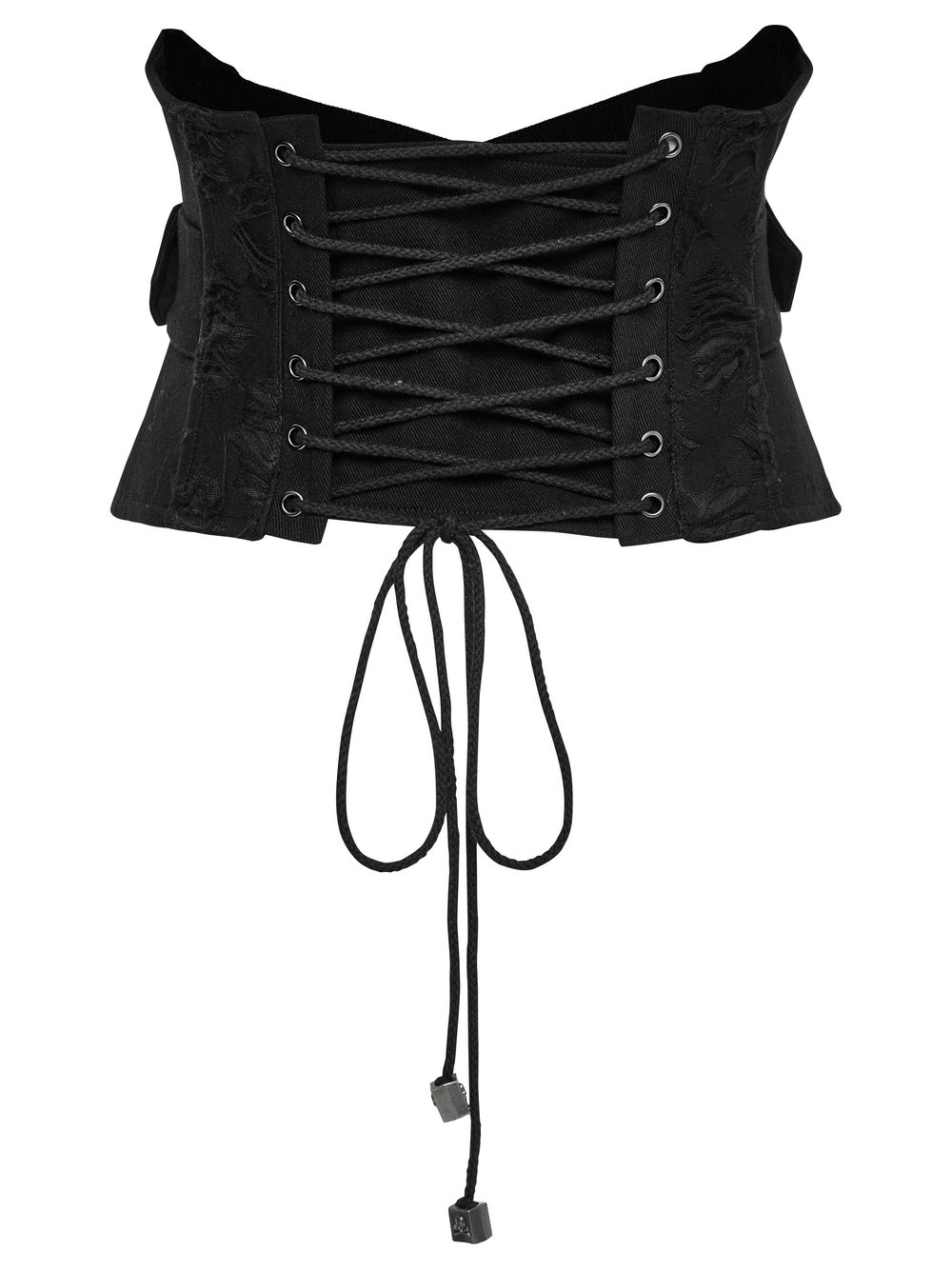 Black gothic punk corset belt with lace-up back and adjustable drawstring for a stylish fit.