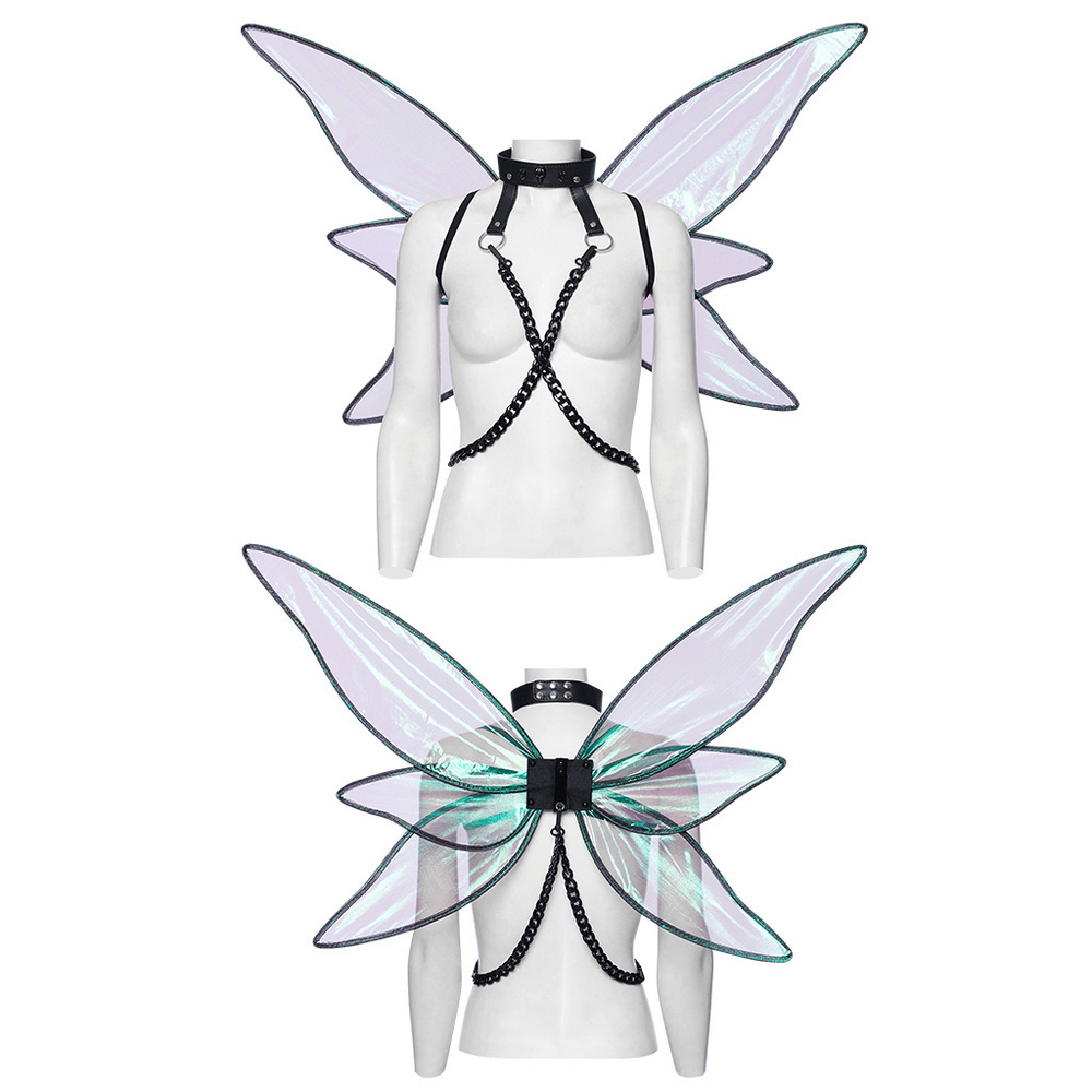 Punk Iridescent Butterfly Wings with Chain Harness