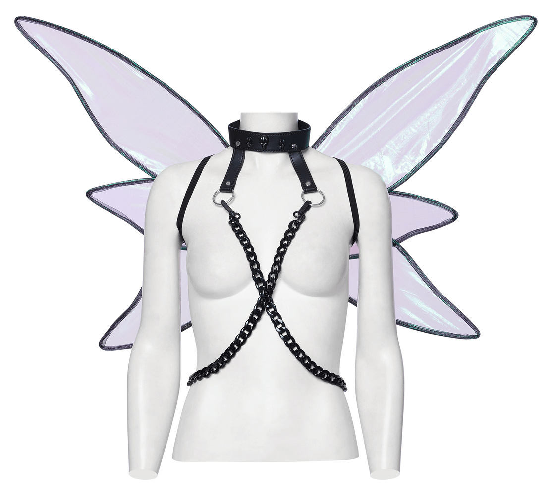 Punk Iridescent Butterfly Wings with Chain Harness