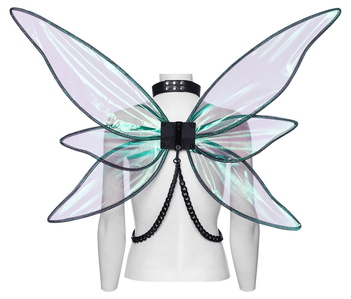 Punk Iridescent Butterfly Wings with Chain Harness