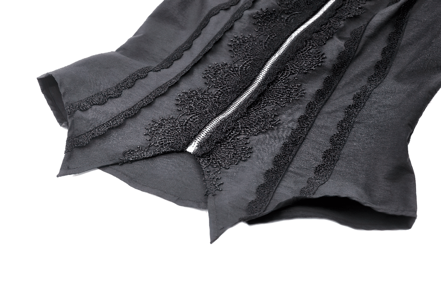 Punk irregular stand collar blouse with lace detailing and spider web cutout for a bold, edgy look.