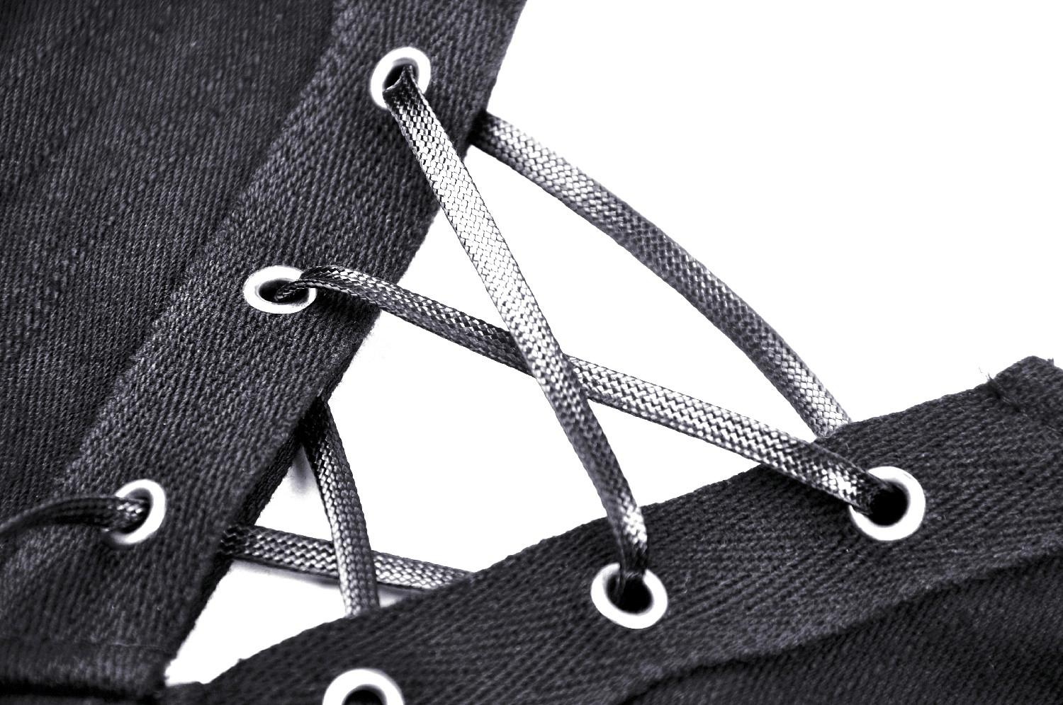 Close-up of lace-up detail on a punk corset showcasing metallic laces and eyelets for a fierce, edgy look.