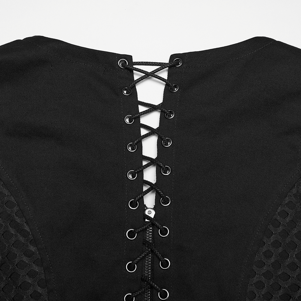 Punk Lace Up Mesh Vest with Eyelets and Split Front showing a stylish lace-up back design.