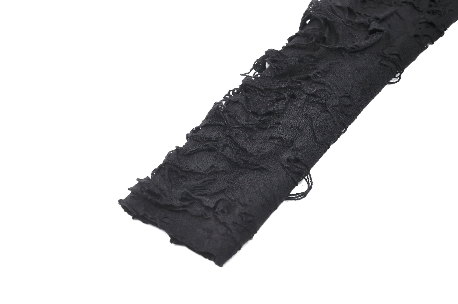 Ripped black mesh fabric showcasing punk style with a textured finish perfect for edgy fashion designs.