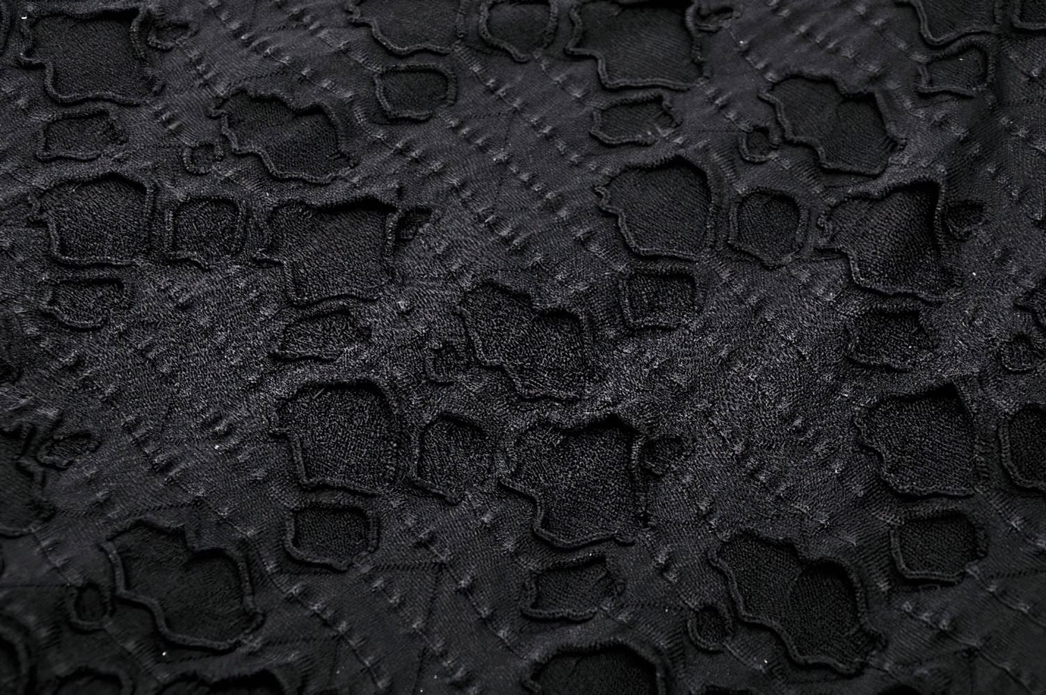 Close-up of black lace fabric featuring intricate patterns for a bold punk style.