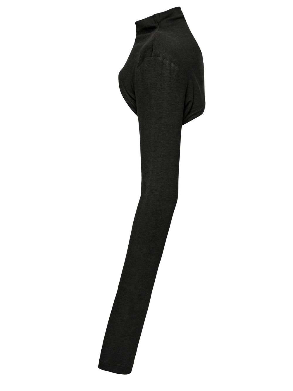 Minimalist punk long sleeve ultra-cropped top with finger holes in black, showcasing sleek and edgy design.