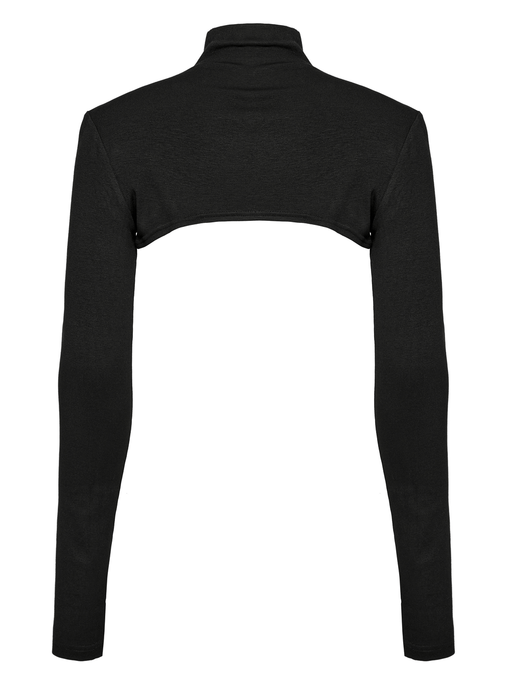 Back view of a black punk long sleeve ultra-cropped top with finger holes, featuring a sleek minimalist design.