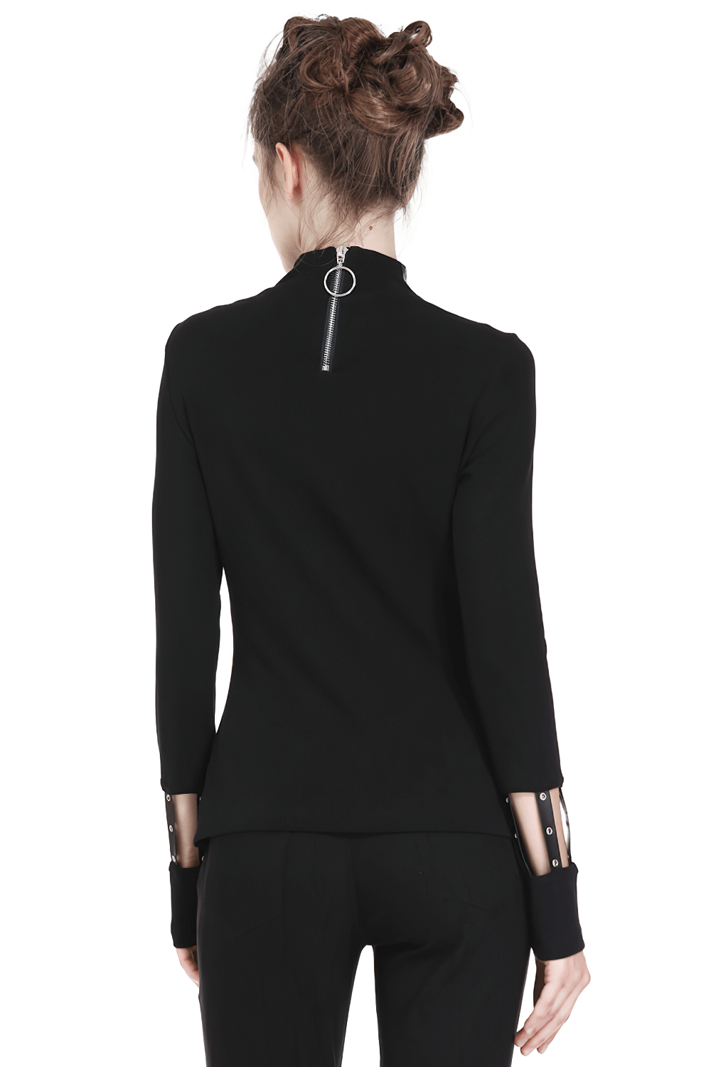 Punk Long Sleeves Top with Hollow-Out Collar Design