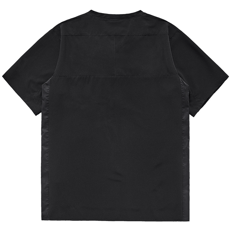 Back view of a black oversized punk loose solid T-shirt for men, ideal for streetwear style.