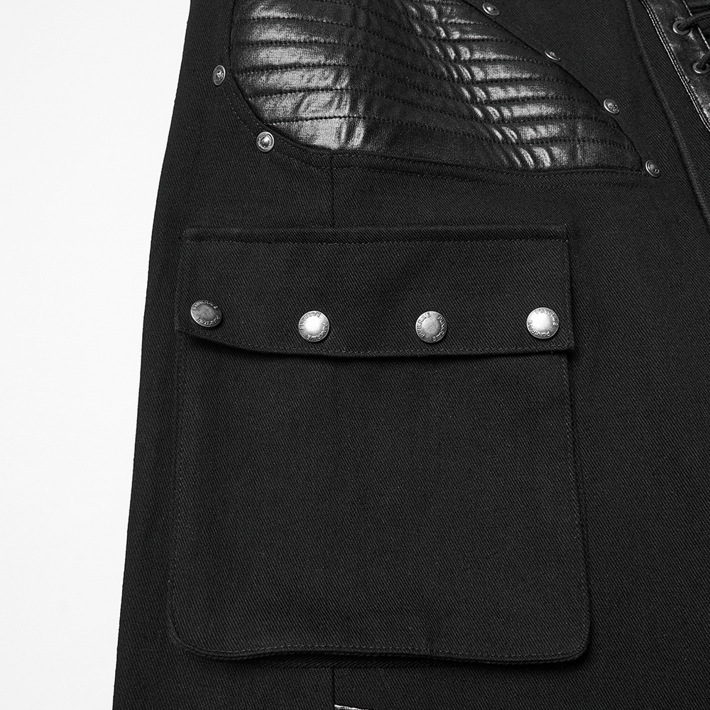 Punk Low-Waist Wide-Leg Pants with Belt and Pockets showing detailed pocket and contrasting fabric.