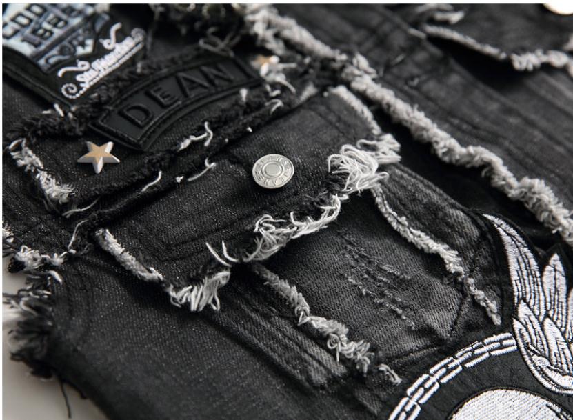 Punk Men Denim Vests / Black Rock Style Skull Embroidery Waistcoat / Punk Rock Clothing - J2861 - HARD'N'HEAVY