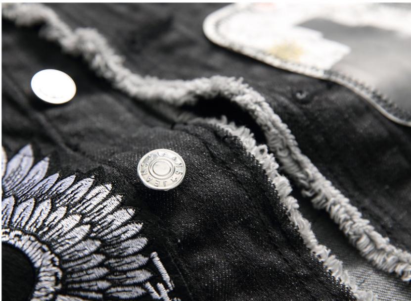 Punk Men Denim Vests / Black Rock Style Skull Embroidery Waistcoat / Punk Rock Clothing - J2861 - HARD'N'HEAVY