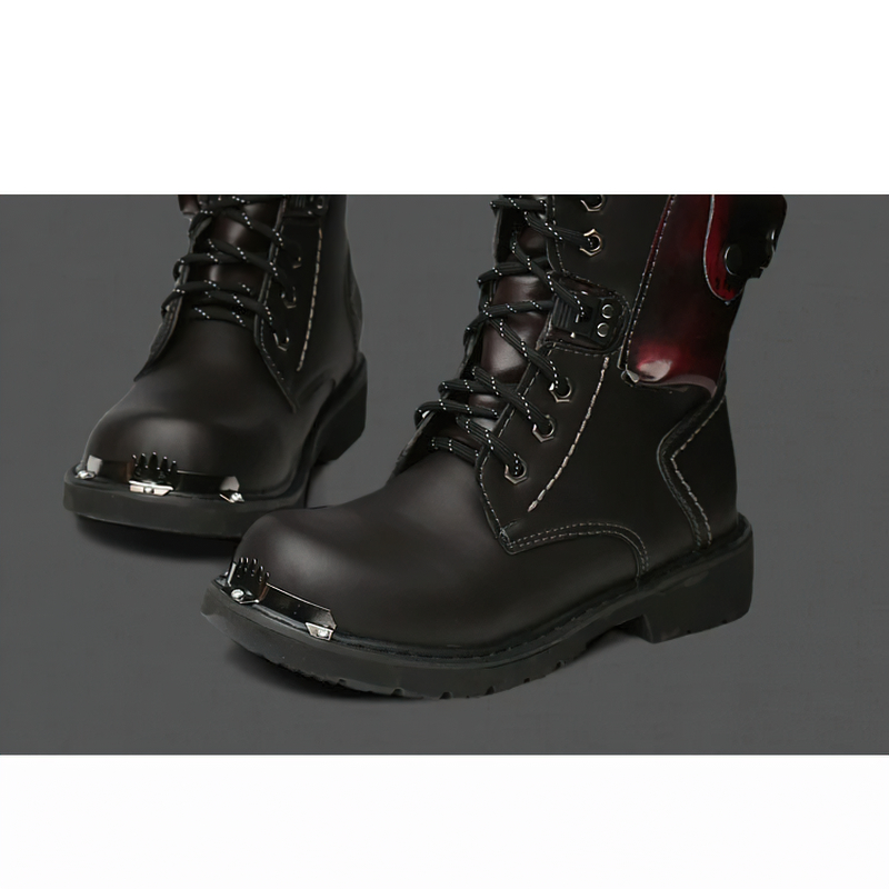 Punk Men's Genuine Leather Boots with Pocket / Lace up Motorcycle Boots / Knee-High Boots - HARD'N'HEAVY