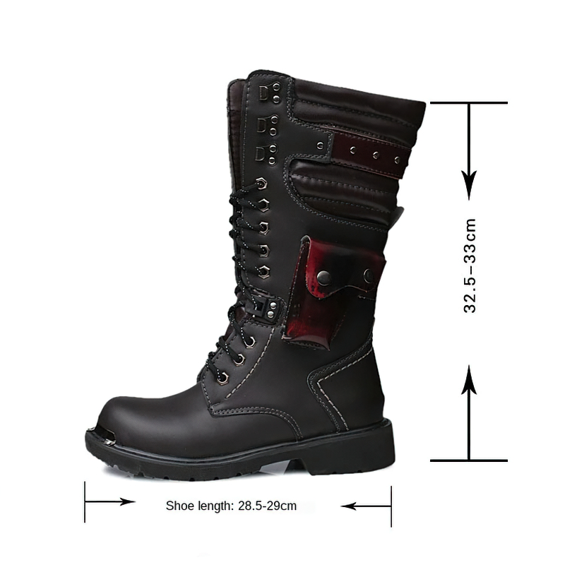 Punk Men's Genuine Leather Boots with Pocket / Lace up Motorcycle Boots / Knee-High Boots - HARD'N'HEAVY