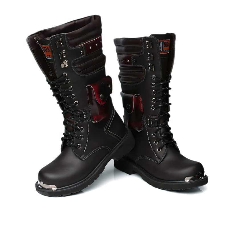 Punk Men's Genuine Leather Boots with Pocket / Lace up Motorcycle Boots / Knee-High Boots - HARD'N'HEAVY