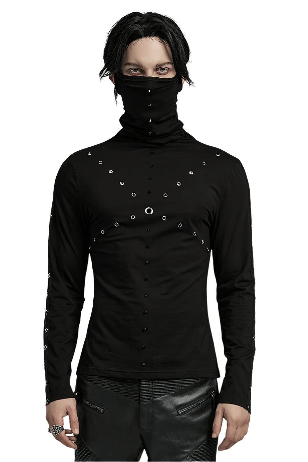 Punk Men's High Collar Top with Spiked Details